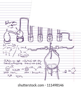 School notebook  chemistry laboratory vector background in vintage style