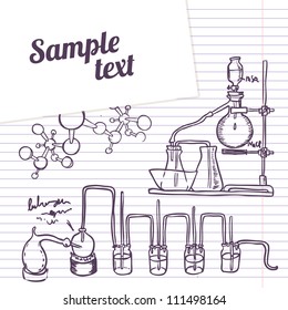 School notebook  chemistry laboratory vector background in vintage style