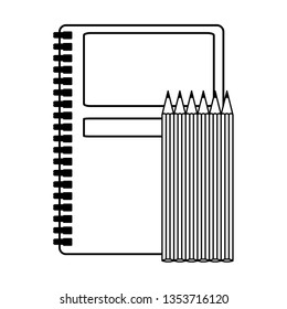 school notebook with colors pencils
