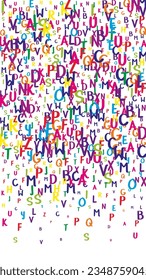 School notebook cover. Colorful childish floating letters of Latin alphabet. Foreign languages study concept. Back to school banner on white background.