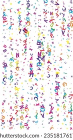 School notebook cover. Colorful childish floating letters of Latin alphabet. Foreign languages study concept. Back to school banner on white background.
