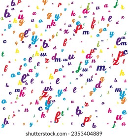 School notebook cover. Colorful childish floating letters of Latin alphabet. Foreign languages study concept. Back to school banner on white background.