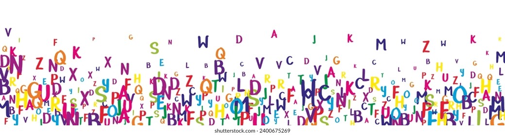 School notebook cover. Colorful childish floating letters of Latin alphabet. Foreign languages study concept. Back to school banner on white background.