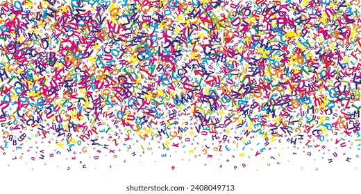 School notebook cover. Colorful childish floating letters of Latin alphabet. Foreign languages study concept. Back to school banner on white background.