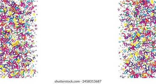 School notebook cover. Colorful childish floating letters of Latin alphabet. Foreign languages study concept. Back to school banner on white background.