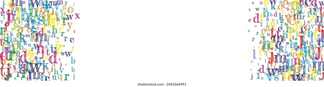School notebook cover. Colorful childish floating letters of Latin alphabet. Foreign languages study concept. Back to school banner on white background.