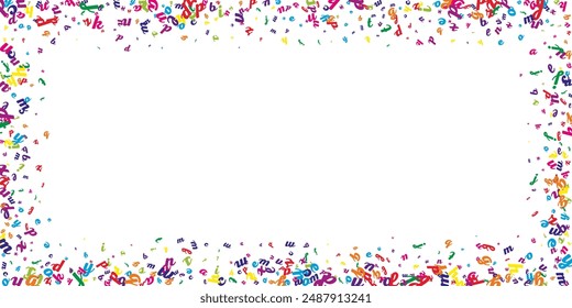 School notebook cover. Colorful childish floating letters of Latin alphabet. Foreign languages study concept. Back to school banner on white background.