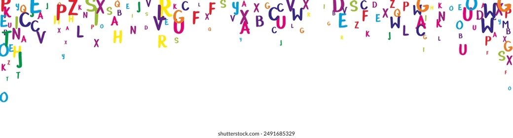 School notebook cover. Colorful childish floating letters of Latin alphabet. Foreign languages study concept. Back to school banner on white background.