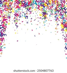 School notebook cover. Colorful childish floating letters of Latin alphabet. Foreign languages study concept. Back to school banner on white background.