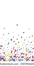 School notebook cover. Colorful childish floating letters of Latin alphabet. Foreign languages study concept. Back to school banner on white background.