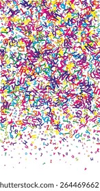Capa de caderno escolar. Letras flutuantes infantis coloridas do alfabeto latino. Conceito de estudo de línguas estrangeiras. De volta ao banner da escola sobre fundo branco.