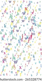 Capa de caderno escolar. Letras flutuantes infantis coloridas do alfabeto latino. Conceito de estudo de línguas estrangeiras. De volta ao banner da escola sobre fundo branco.
