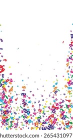 Capa de caderno escolar. Letras flutuantes infantis coloridas do alfabeto latino. Conceito de estudo de línguas estrangeiras. De volta ao banner da escola sobre fundo branco.