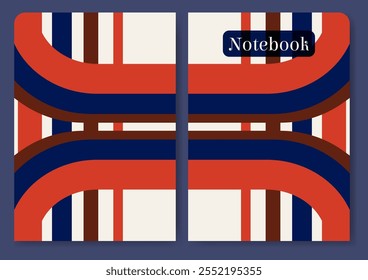 School notebook cover design template. Diary cover page design colorful stripes illustration