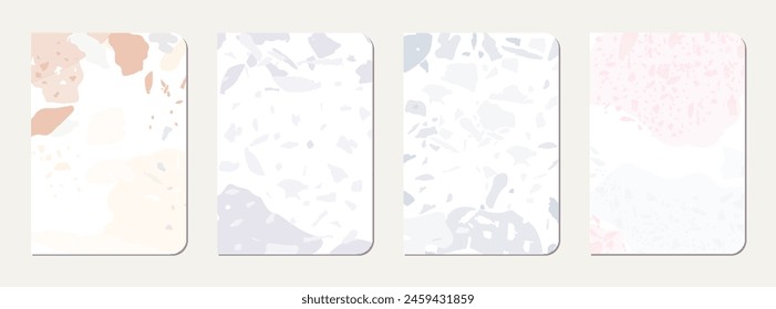 School notebook cover design. Terrazzo abstract background made of natural stones, granite, quartz and marble. Venetian terrazzo texture school notebook template.