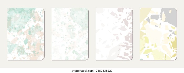 School notebook cover design. Terrazzo abstract background made of natural stones, granite, quartz and marble. Venetian terrazzo texture school notebook template.