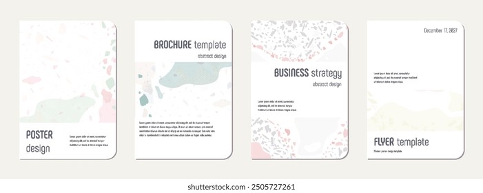 School notebook cover design. Terrazzo abstract background made of natural stones, granite, quartz and marble. Venetian terrazzo texture school notebook template.
