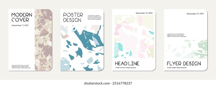 School notebook cover design. Terrazzo abstract background made of natural stones, granite, quartz and marble. Venetian terrazzo texture school notebook template.