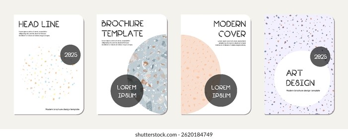 School notebook cover design. Terrazzo abstract background made of natural stones, granite, quartz and marble. Venetian terrazzo texture school notebook template.