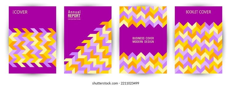 School notebook cover layout set geometric design. Suprematism style retro placard layout set vector. Mosaic geometric elements composition vertical cover design