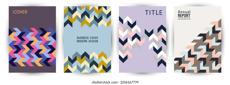 School notebook cover layout set graphic design. Swiss style hipster poster mockup set Eps10. Mosaic geometric shapes pattern vertical card design