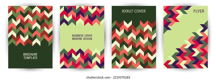 School notebook cover page mokup set geometric design. Swiss style trendy voucher layout set Eps10. Tile geometric shapes backdrop vertical cover design