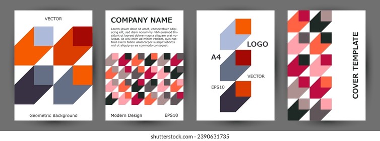 School notebook cover page mokup collection A4 design. Suprematism style premium certificate mockup collection Eps10. Mosaic geometric elements composition A4 card design