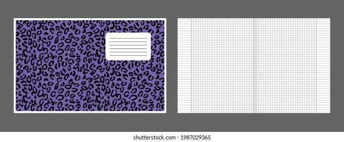 Cubierta de cuaderno escolar y realismo de tamaño en blanco de papel alineado A5. Papel gráfico. Papel de cuadrícula cuadrado imprimible con líneas de color. Fondo geométrico para la escuela, libro, diario.