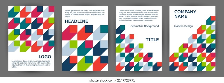 School notebook cover template collection vector design. Suprematism style cool pamphlet mockup collection Eps10. Tile geometric elements pattern A4 card design