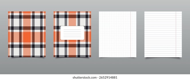 Modelo de capa de notebook escolar com impressão têxtil de textura de tecido. Arquivo editável