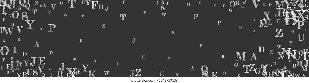 Schulheft-Cover Weiße Kreide schwimmende Buchstaben des lateinischen Alphabets. Fremdsprachen lernen Konzept. Zurück zu Schulbanner auf schwarzem Hintergrund.