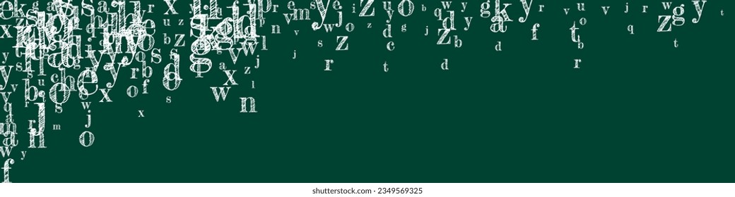 School notebook cover. White chalk  floating letters of Latin alphabet. Foreign languages study concept. Back to school banner on blackboard background.