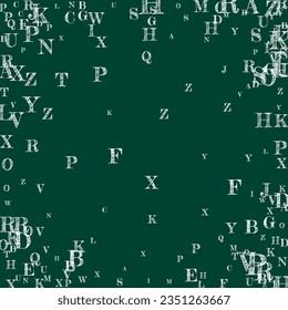 Cubierta de cuaderno escolar. Letras flotantes de tiza blanca de alfabeto latino. Concepto de estudio de lenguas extranjeras. Cartel de regreso a la escuela en el fondo de la pizarra.