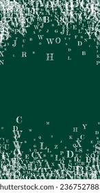 Schulheft-Cover Weiße Kreide schwimmende Buchstaben des lateinischen Alphabets. Fremdsprachen lernen Konzept. Zurück zu Schulbanner auf schwarzem Hintergrund.