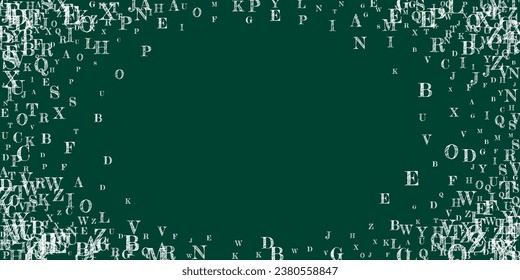 School notebook cover. White chalk  floating letters of Latin alphabet. Foreign languages study concept. Back to school banner on blackboard background.