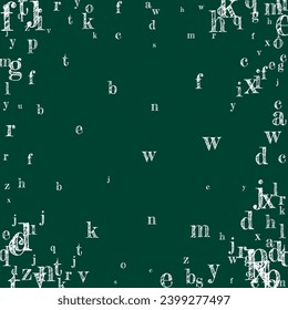School notebook cover. White chalk  floating letters of Latin alphabet. Foreign languages study concept. Back to school banner on blackboard background.