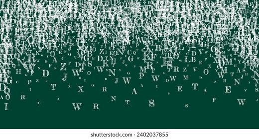 Cubierta de cuaderno escolar. Letras flotantes de tiza blanca de alfabeto latino. Concepto de estudio de lenguas extranjeras. Cartel de regreso a la escuela en el fondo de la pizarra.