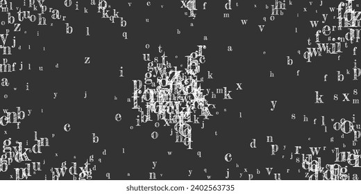 School notebook cover. White chalk  floating letters of Latin alphabet. Foreign languages study concept. Back to school banner on blackboard background.