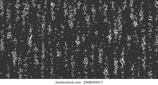 School notebook cover. White chalk  floating letters of Latin alphabet. Foreign languages study concept. Back to school banner on blackboard background.