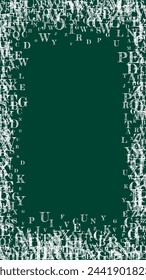 School notebook cover. White chalk  floating letters of Latin alphabet. Foreign languages study concept. Back to school banner on blackboard background.