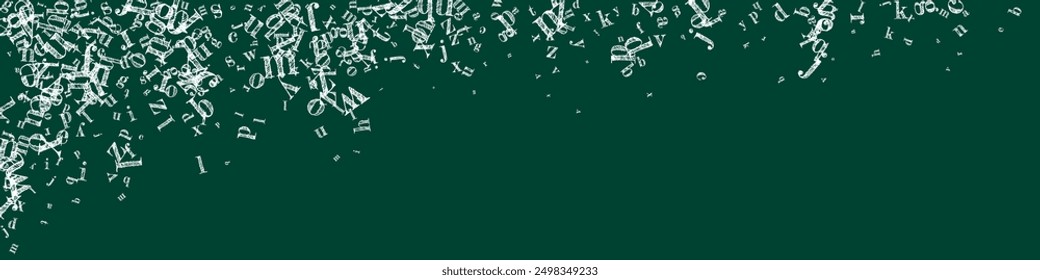 School notebook cover. White chalk  floating letters of Latin alphabet. Foreign languages study concept. Back to school banner on blackboard background.