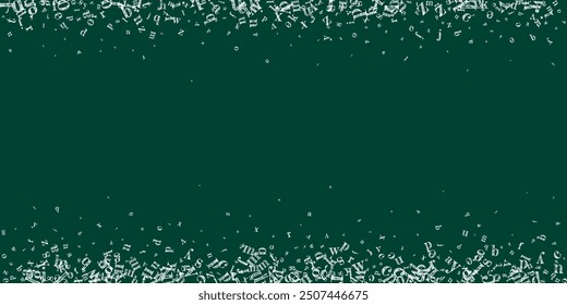School notebook cover. White chalk  floating letters of Latin alphabet. Foreign languages study concept. Back to school banner on blackboard background.