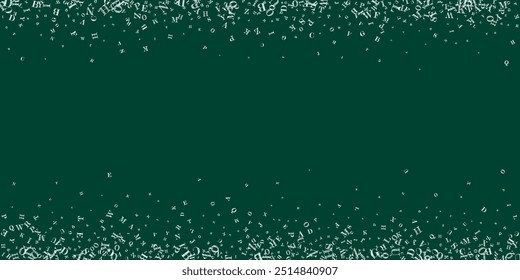 Schulheftabdeckung. Weiße Kreide, schwimmende Buchstaben des lateinischen Alphabets. Fremdsprachen studieren Konzept. Zurück zum Schulbanner auf Tafelhintergrund.