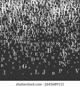 School notebook cover. White chalk  floating letters of Latin alphabet. Foreign languages study concept. Back to school banner on blackboard background.