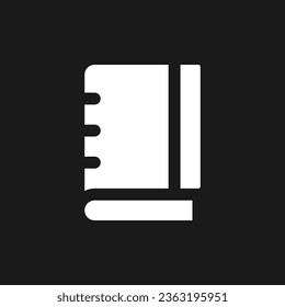 School notebook dark mode glyph ui icon. Spiral composition book. User interface design. White silhouette symbol on black space. Solid pictogram for web, mobile. Vector isolated illustration