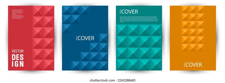 School notebook front page layout bundle vector design. Minimalist style hipster poster mockup bundle Eps10. Mosaic geometric elements background vertical card design