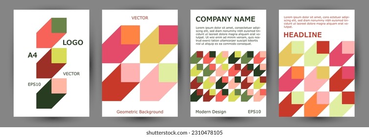 School notebook front page layout collection vector design. Bauhaus style digital album mockup collection Eps10. Mosaic geometric elements backdrop vertical card design