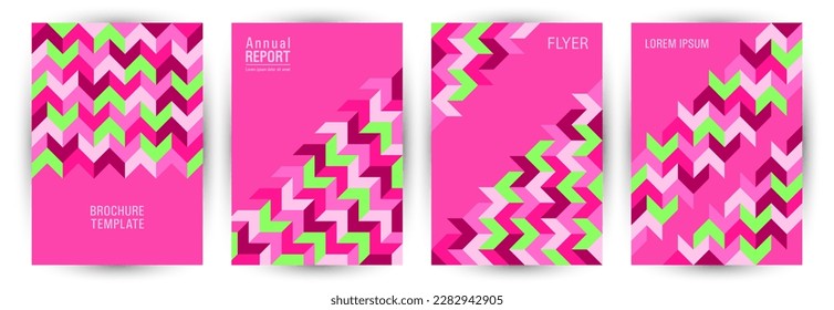 Diseño gráfico de la maquillaje de portada de cuadernos escolares. Estilo suizo futuro conjunto de plantillas de banner vector. Diseño vertical de la tarjeta de formas geométricas de mosaico