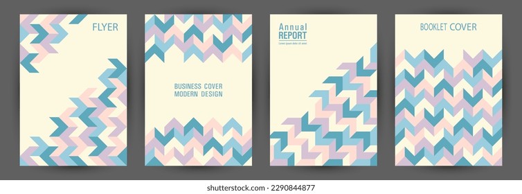 School notebook front page mokup set graphic design. Bauhaus style modern front page template set vector. Mosaic geometric shapes composition A4 cover design
