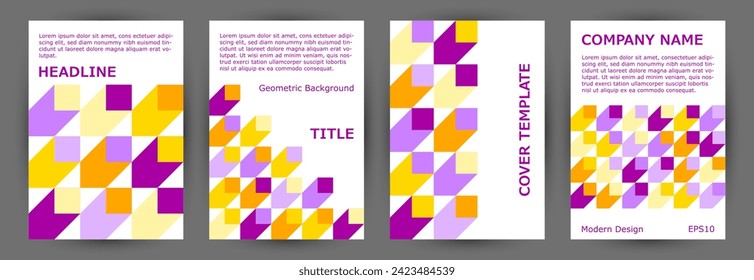 School notebook front page mokup collection graphic design. Modernism style premium flyer mockup collection vector. Mosaic geometric shapes background vertical cover design